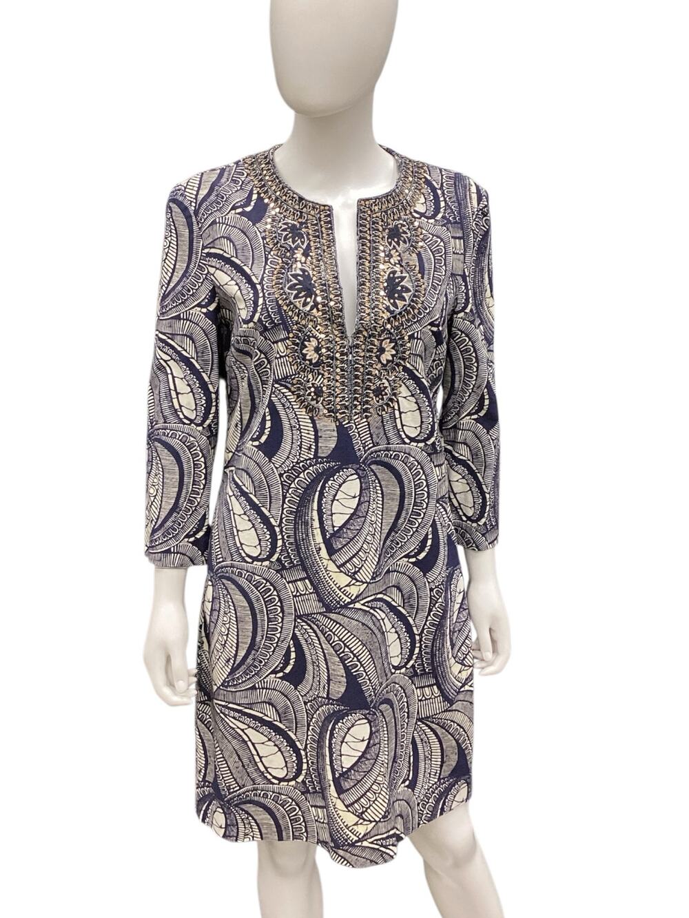 Tory Burch Kaftan Beaded Blue & Black Dress